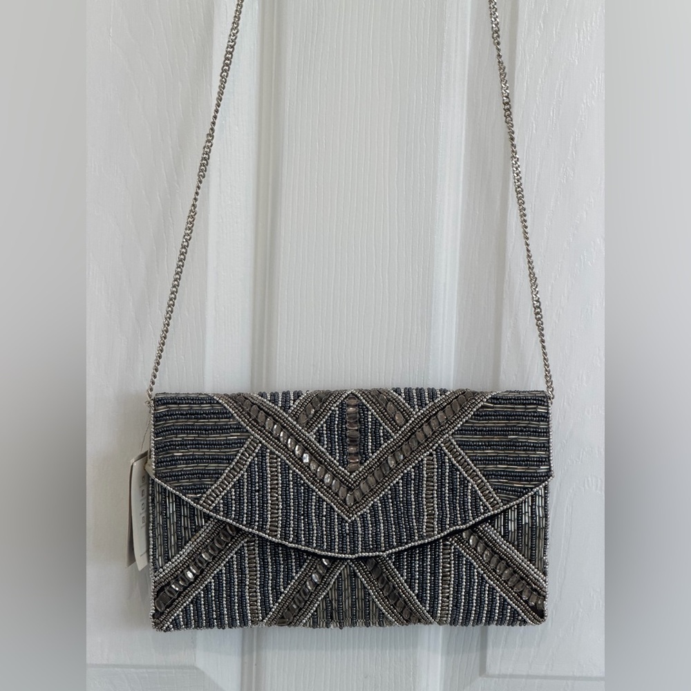 Antik Kraft Silver and Black Beaded Clutch/crossbody